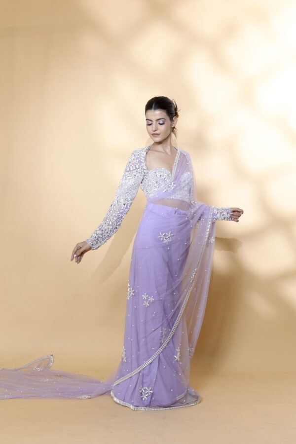 Lavender Radiance: Crystal Elegance Saree - Image 2