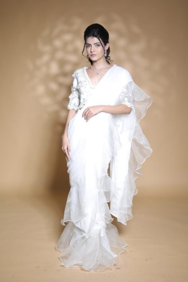 Pearl Whisper White Saree Set - Image 3
